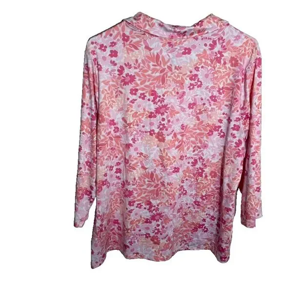 Croft & Barrow Shirt Women's Petite Large V-Neck 3/4 Sleeve Floral Collared - Picture 2 of 7